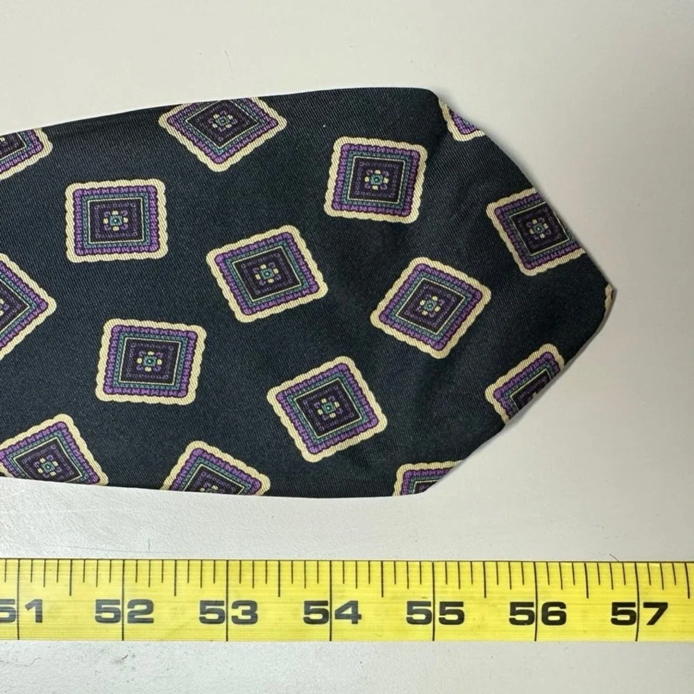 Spauldings Oak Park Wilmette Mens Silk Tie Black Purple Geometric Squares USA